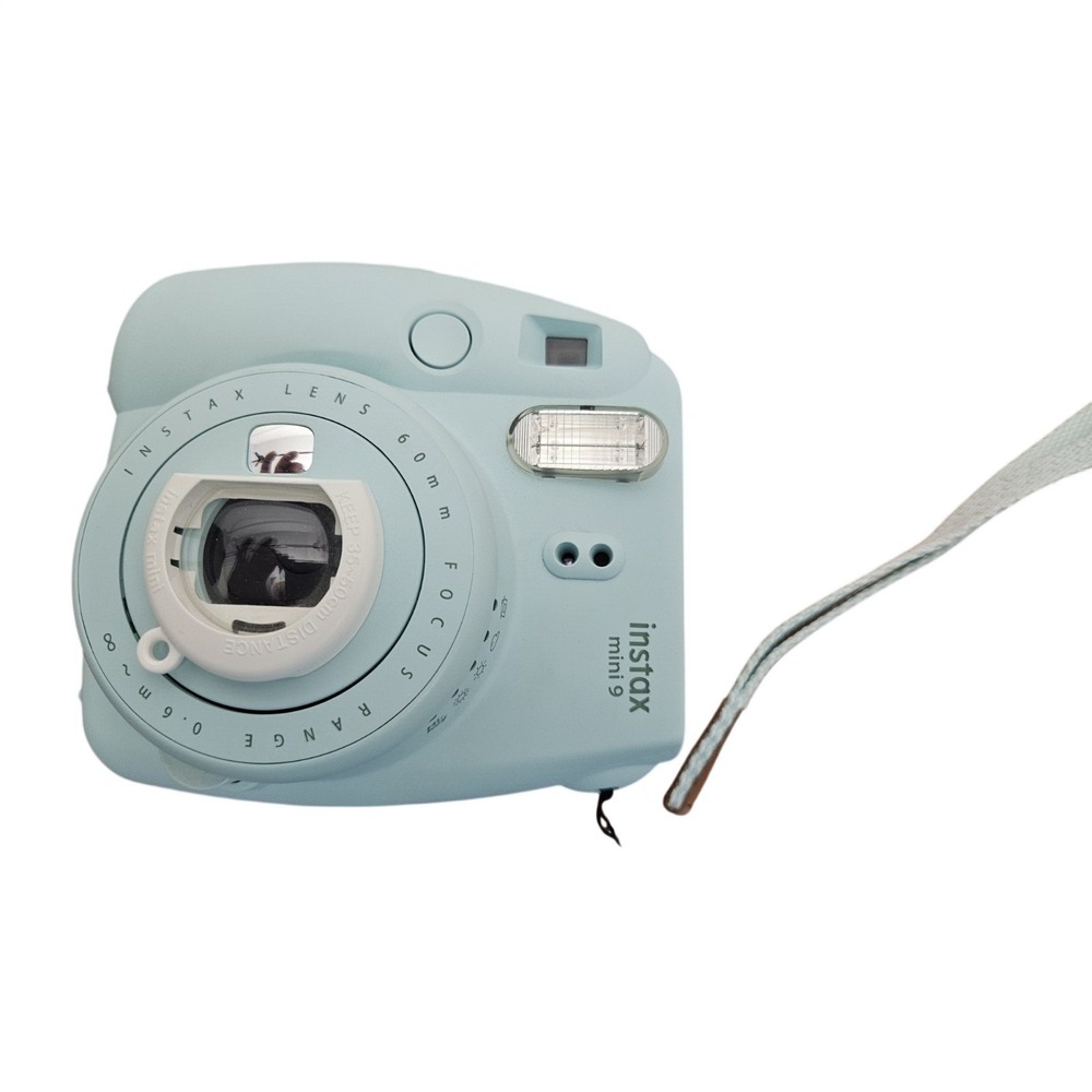 DAMAGED Fujifilm Instax Mini 9 Camera Ice Blue with Macro FOR PARTS